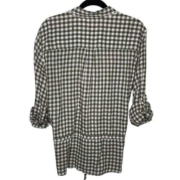 Joe Fresh Checkered Plaid Top Drawstring Waist Cuff Sleeve Button Front Size XL - Picture 2 of 7